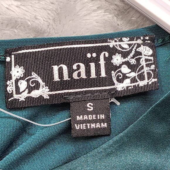 NEW Naif Top Womens S Green Satin Sleeveless Pleated Halter Twist Neck Preppy - Picture 5 of 9